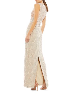 Sequined High Neck Sleeveless Column Gown