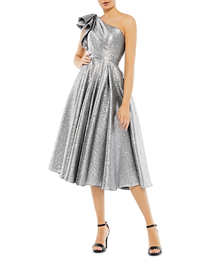 Shop Mac Duggal One Shoulder Dress In Silver