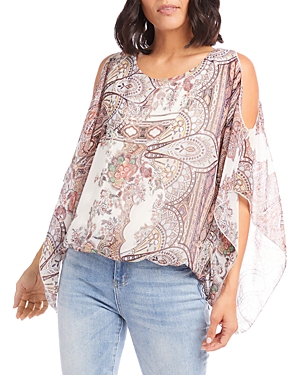 Karen Kane Paisley Print Cold Shoulder Scarf Top In Paisley