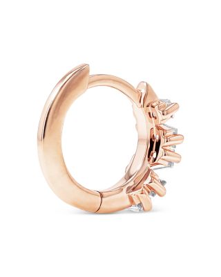 18K Rose Gold Diamond Thin Huggie Hoop Earrings