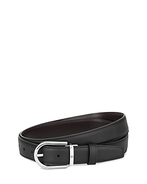 Shop Montblanc Men's Horseshoe Stainless Steel Reversible Leather Belt In Black/brown