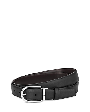 Photos - Belt Mont Blanc Montblanc Men's Horseshoe Stainless Steel Reversible Leather  Black/Br 