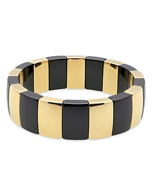 Roberto Demeglio Aura Rectangular Black Ceramic Link Slip On Statement Bracelet In Black/gold