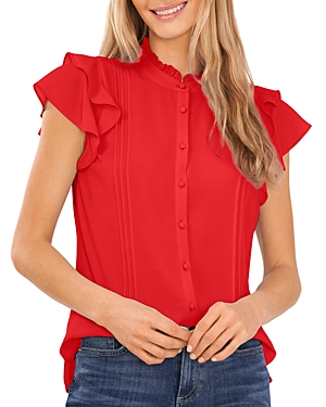 Cece Pintuck Ruffle Short Sleeve Blouse In Fireball