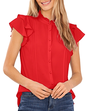 CECE CECE PINTUCKED BUTTON FRONT BLOUSE