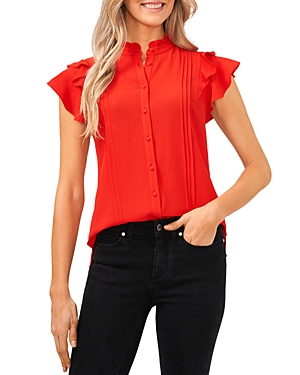 Cece Pintucked Button Front Blouse In Scarlet