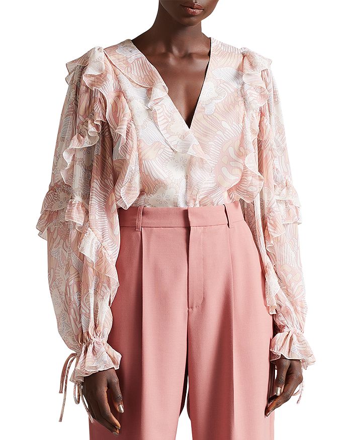 Ted Baker Siela Printed Ruffled Blouse Bloomingdale's
