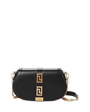 Shop Versace Greca Goddess Medium Crossbody Bag In Black /gold