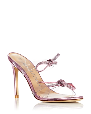 Stuart Weitzman Women's Bow 100 Slide High Heel Sandals In Clear/cotton