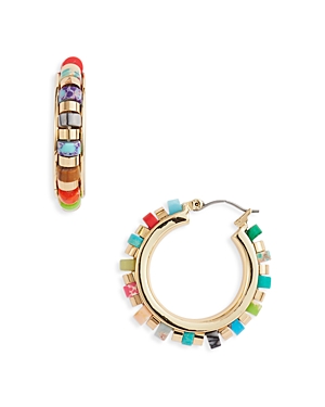 Shop Kenneth Jay Lane Rainbow Stone Hoop Earrings In Multi/gold
