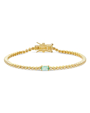 Adinas Jewels Cubic Zirconia Baguette Link Bracelet In Green/gold