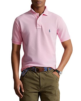 $295 Bloomingdale's Men Pink Short-Sleeve Cotton Button Casual Polo Shirt Size S