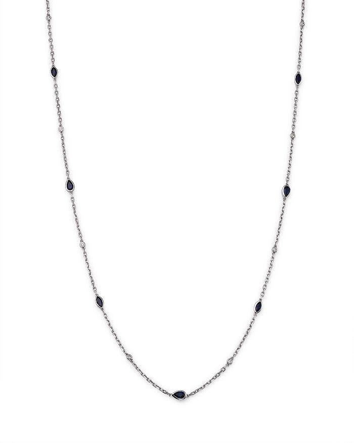 Bloomingdale's - Blue Sapphire & Diamond Station Necklace in 14K White Gold, 18" - 100% Exclusive