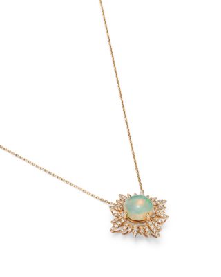 Opal & Diamond Sun Pendant Necklace in 14K Yellow Gold, 18" 