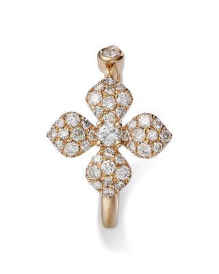 Diamond Pav&eacute; Flower Cuff Ring in 14K Yellow Gold, 0.50 tcw 