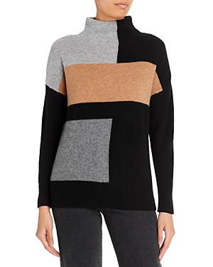 C By Bloomingdale's Cashmere Color Block Funnel Neck Cashmere Sweater - 100% Exclusive In Black/cement
