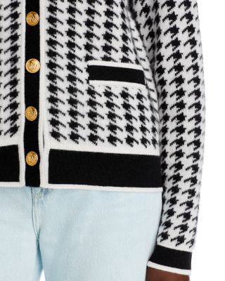 Houndstooth Contrast Trim Cashmere Cardigan - Exclusive