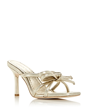 Loeffler Randall Metallic Bow Stiletto Slide Sandals In Champagne