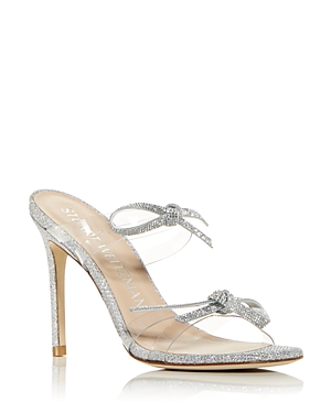 Stuart Weitzman Embellished-bow Detail 115mm Sandals In Clear/crystal