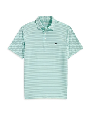 Vineyard Vines Bradley Striped Sankaty Polo Shirt In Neon Kiwi/ocean Breeze
