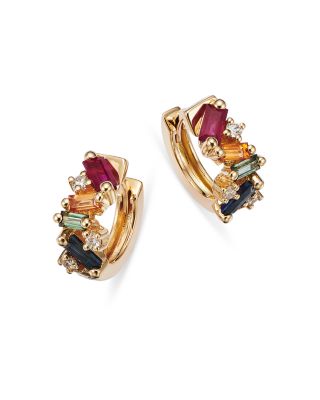 Rainbow 18kt gold hoop earrings with diamonds and sapphires