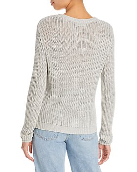 NEW BLOOMINGDALES PALE GRAY BIRDSEYE MESH COTTON CREWNECK PULLOVER SWEATER 