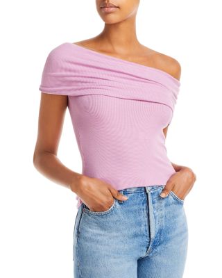 Enza Costa Women's Ribbed Off-The-Shoulder Top - Purple - Size L - Orchid