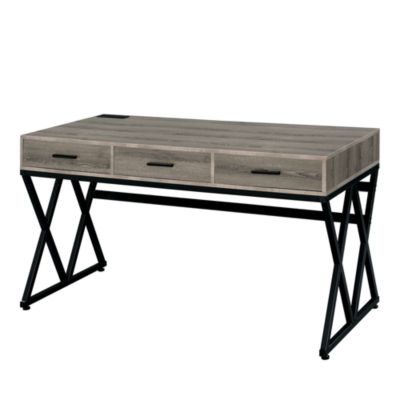 Furniture of America - Rose Gray and Sand Black Writing Desk with USB Ports