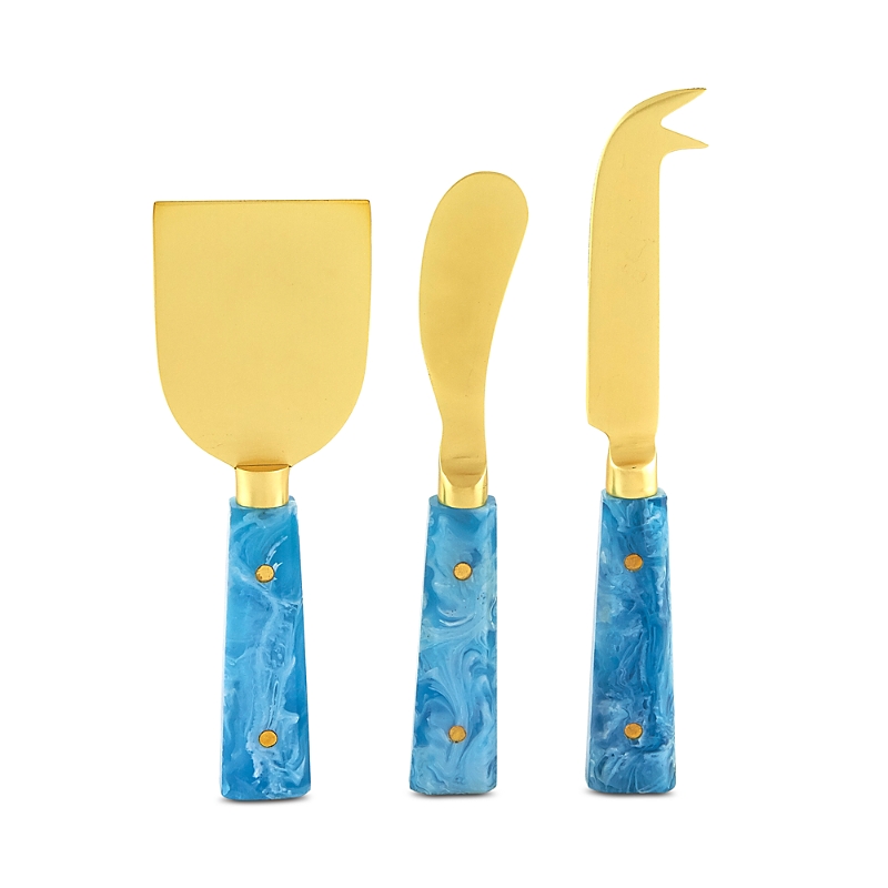 Tizo 3-piece Cheese Set With Resin Handles In Blue/gold