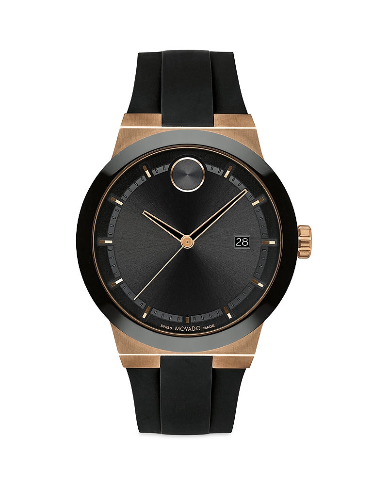 Movado Men's Swiss Fusion Bold Black Silicone Strap Watch 42mm In Black/bronze