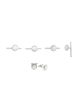 Shop David Donahue Sterling Silver & Mother Of Pearl Beveled Stud & Cufflink Set