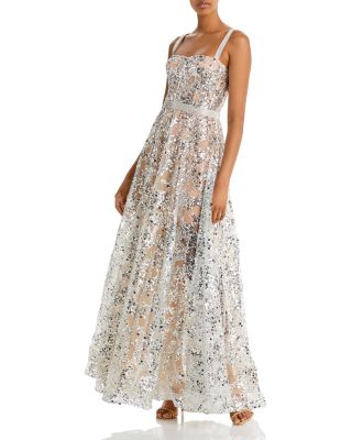 Bronx And Banco Midnight Gold Sequin Sweetheart Gown In Silver | ModeSens