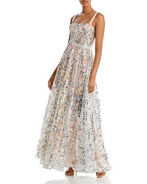 Bronx And Banco Midnight Gold Sequin Sweetheart Gown In Silver