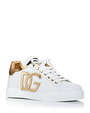 Shop Dolce & Gabbana Women's Classic Low Top Sneakers In White/gold
