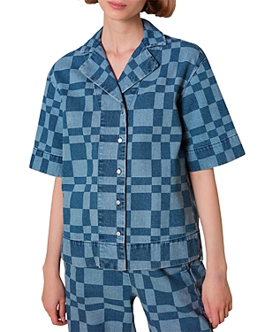 Shop Whistles Billie Bleach Checkerboard Shirt In Blue/multi