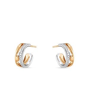Georg Jensen 18k White & Rose Gold Fusion Diamond Small Hoop Earrings In White/rose Gold