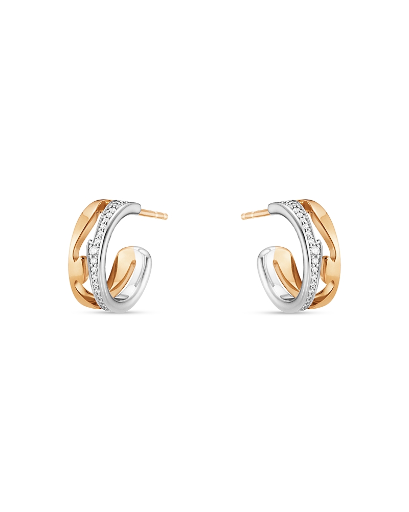 Georg Jensen 18k White & Rose Gold Fusion Diamond Small Hoop Earrings In White/rose Gold