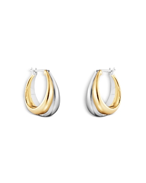 Shop Georg Jensen 18k Yellow Gold & Sterling Silver Curve Graduated Hoop Earrings In Gold/silver