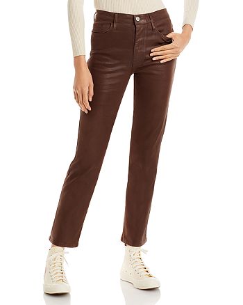 FRAME - Le Sylvie High Rise Coated Straight Jeans in Dark Chocolate