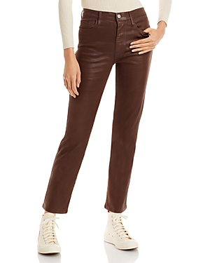 Frame Le Sylvie High Rise Coated Straight Jeans in Dark Chocolate
