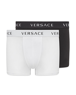 Versace Jersey Stretch Cotton Boxer Briefs, Set Of 2 In Black-white