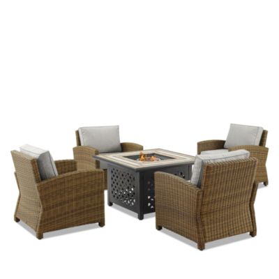 Crosley - Bradenton 5 Piece Outdoor Wicker Conversation Set with Fire Table