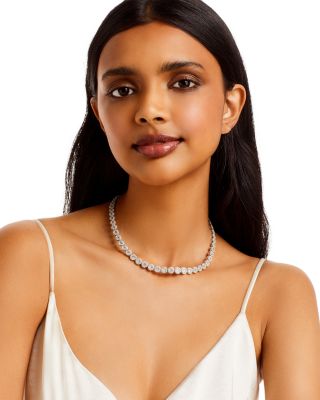 Diamond Round & Baguette Collar Necklace in 14K White Gold, 10.50 tcw 