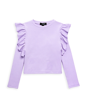 Aqua Girls' Ribbed Ruffle Long Sleeve Top, Big Kid - 100% Exclusive In Lavender