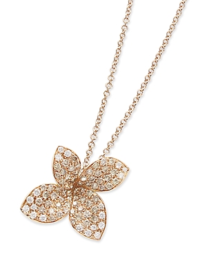 Pasquale Bruni 18K Rose Gold Petit Garden White & Champagne Diamond Pave Butterfly Pendant Necklace,