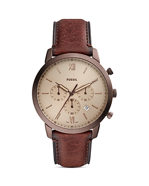 Fossil Neutra Chronograph Leather Strap Watch, 44mm In Beige/brown