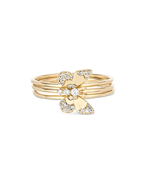 ADINA REYTER 14K YELLOW GOLD ENCHANTED SMALL DIAMOND BUTTERFLY WING RING SET