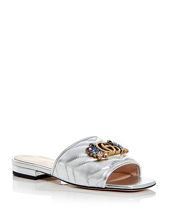Gucci Women's Crystal Embellished Leather Slide Sandals | Bloomingdale's