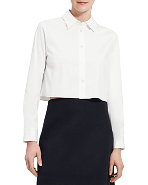 Shop Theory Cropped Button Front Shirt In White
