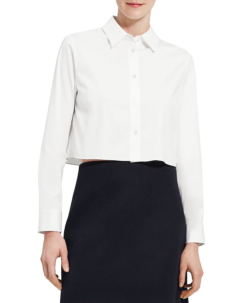 Theory Cropped Classic Button Down Shirt In White